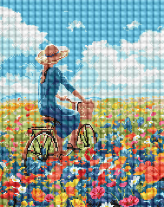 Set goblen cu diamante, cu sasiu, Plimbare in camp de flori, 40x50 cm [1]