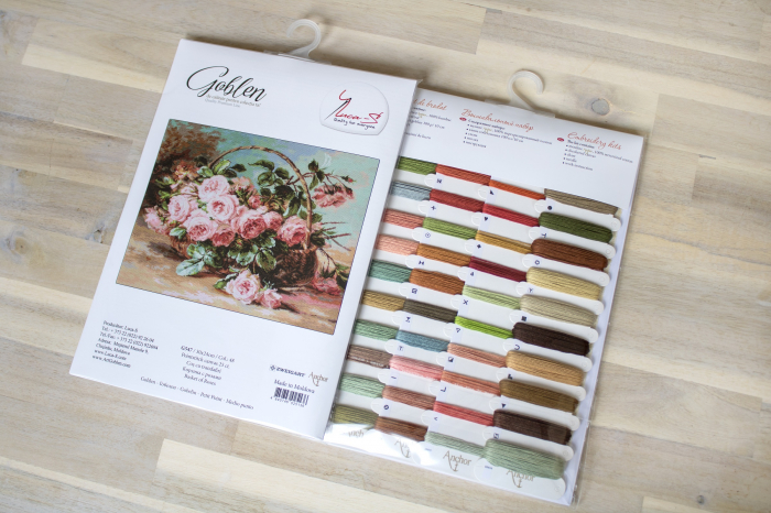 Set goblen de cusut, cu diagrama, Cos cu trandafiri, 30x24 cm [4]