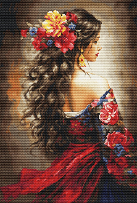 Set goblen de cusut, cu diagrama, Fata din Spania, 19x28cm [1]