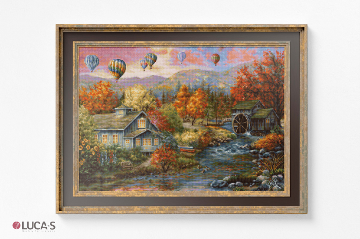 Set goblen de cusut, cu diagrama, Moara paraului de toamna, 34x24 cm [2]