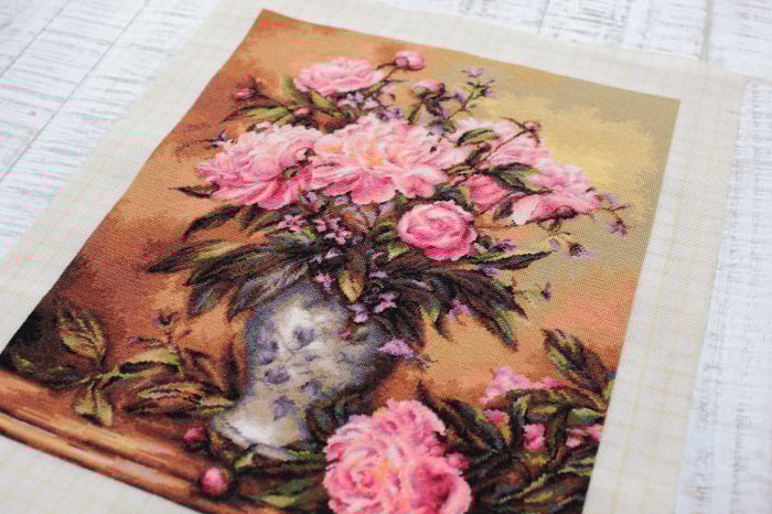 Set goblen de cusut, cu diagrama, Vaza cu bujori, 24x29 cm [2]