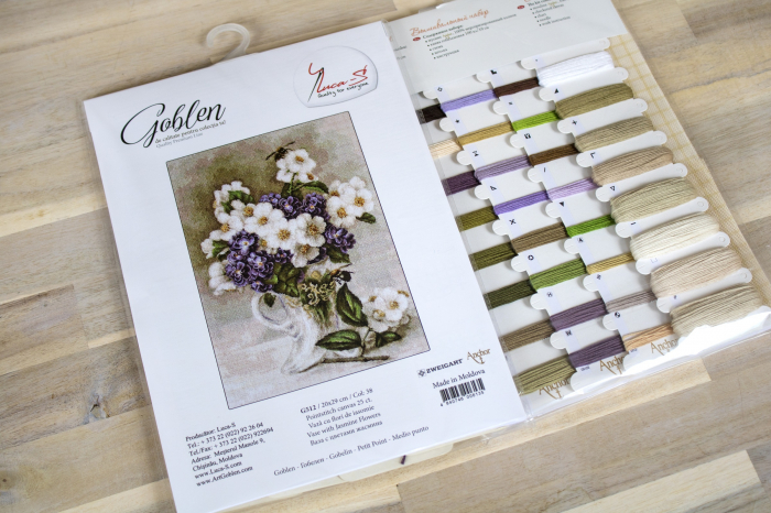 Set goblen de cusut, cu diagrama, Vaza cu flori de iasomie, 20x29 cm [4]