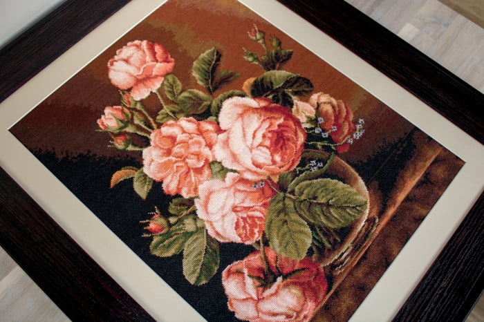 Set goblen de cusut, cu diagrama, Vaza cu trandafiri, 24x30 cm [2]