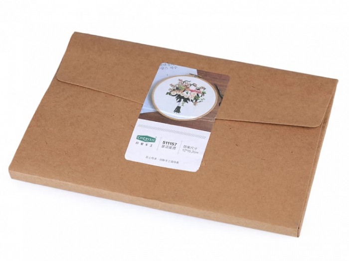Set pentru brodat cu imprimeu, fara gherghef, Buchet cu trandafiri albi, 15,4 x 16,7 cm [2]