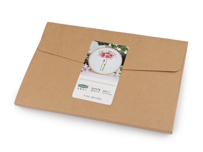 Set pentru brodat, fara gherghef, cu imprimeu, Floare rosie, 15x22 cm [2]