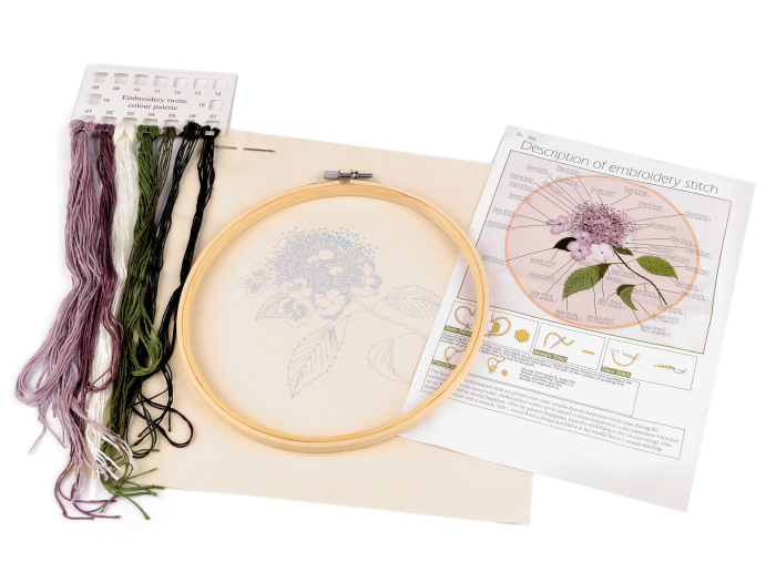 Set pentru brodat imprimat, cu gherghef, Hortensie , Ø20,5 cm [2]