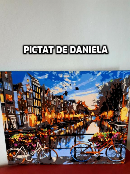 Set pictura pe numere, cu sasiu, Apus pe o strada din Amsterdam, 40x50 cm [2]