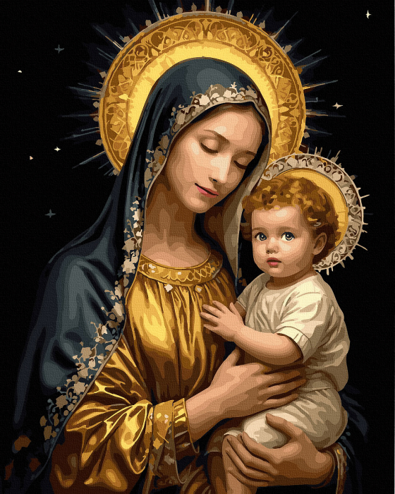 Set pictura pe numere, cu sasiu, Inima Mariei - culori aurii, 40x50 cm [1]