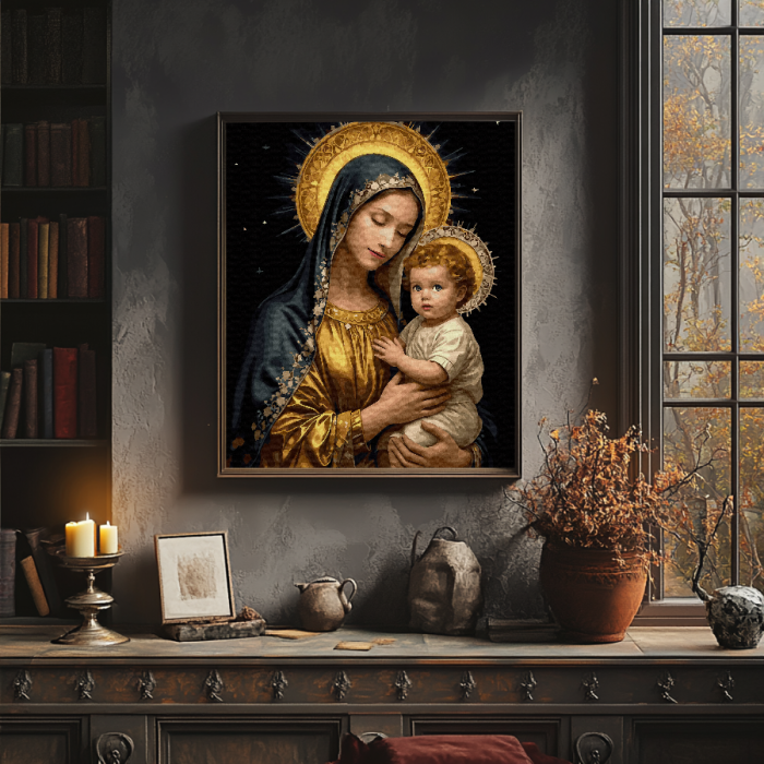 Set pictura pe numere, cu sasiu, Inima Mariei - culori aurii, 40x50 cm [4]