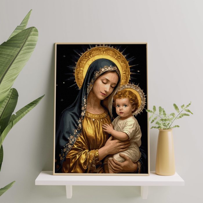 Set pictura pe numere, cu sasiu, Inima Mariei - culori aurii, 40x50 cm [3]