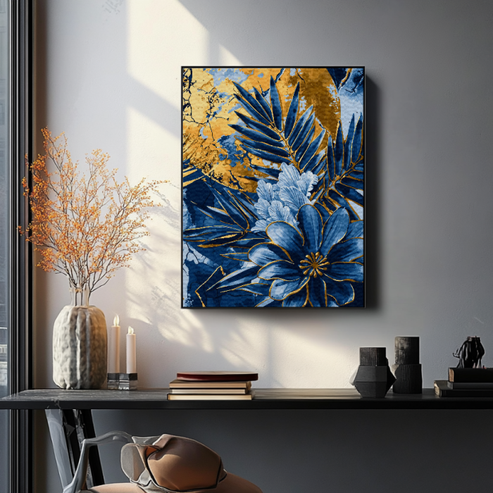 Set pictura pe numere, cu sasiu, Florile noptii - culori aurii, 40x50 cm [4]