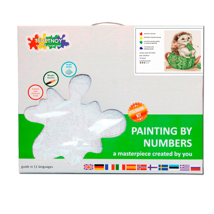 Pictura pe numere, cu sasiu, Arici cu Andrele 20x30cm [2]