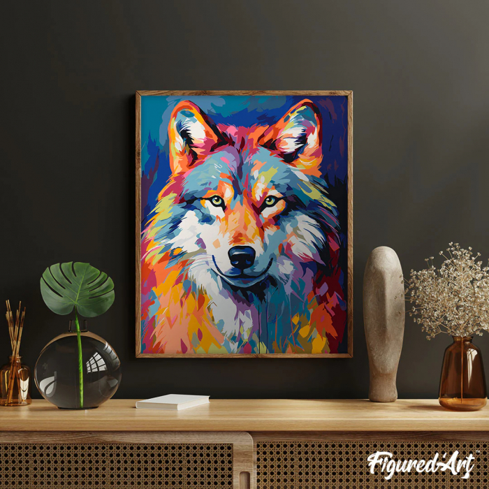 Set pictura pe numere, cu sasiu, Lup in culori, 40x50 [2]