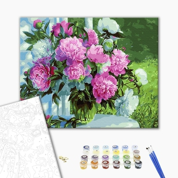 Set pictura pe numere, cu sasiu, Buchet de bujori in gradina, 40x50 cm [2]