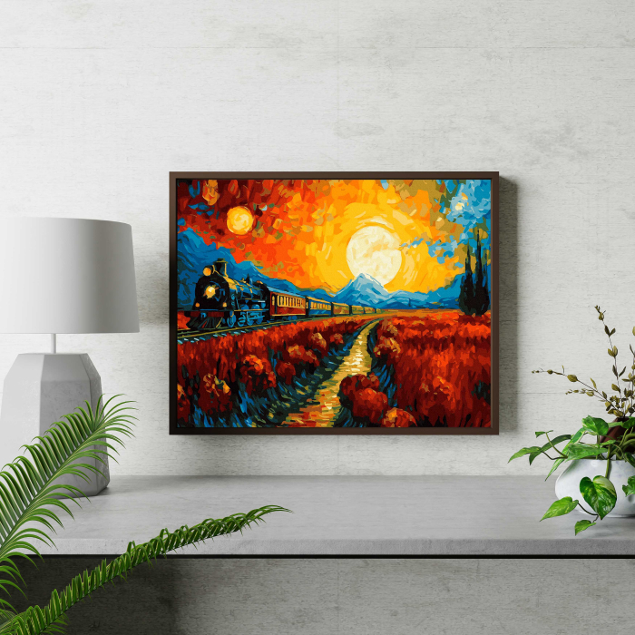 Set pictura pe numere, cu sasiu, Tren la apus, 40x50 cm [3]