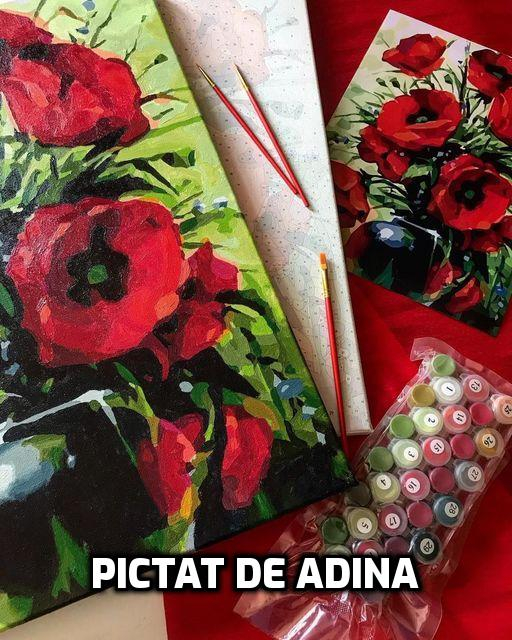 Set pictura pe numere, cu sasiu, Buchet de Maci, 40x50 cm [6]