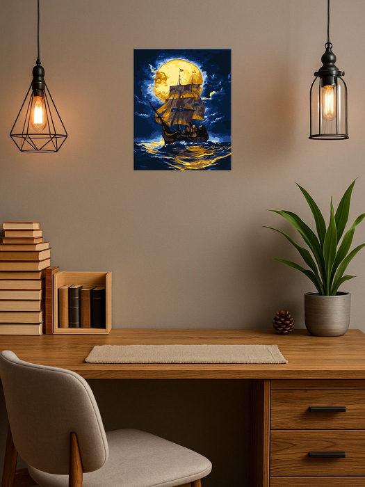 Set pictura pe numere, cu sasiu, Unde cerul intalalneste marea - extra culori metalizate, 40x50 cm [2]