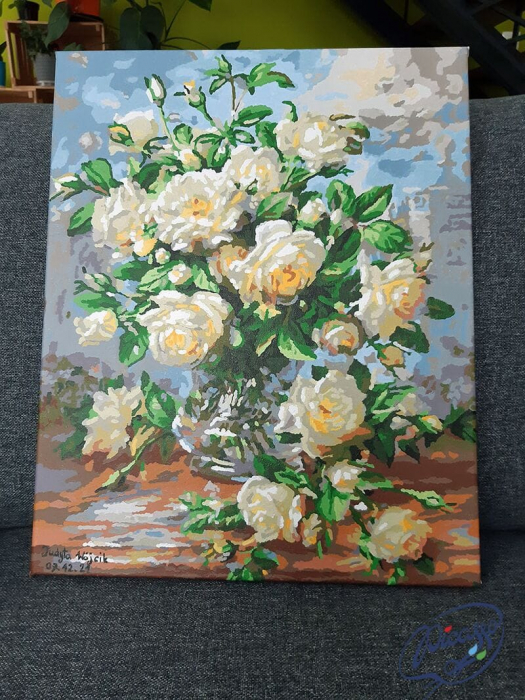 Set pictura pe numere, cu sasiu, Buchet de trandafiri albi, 40x50 cm [2]