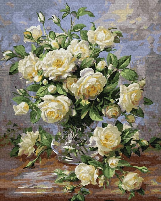 Set pictura pe numere, cu sasiu, Buchet de trandafiri albi, 40x50 cm [1]