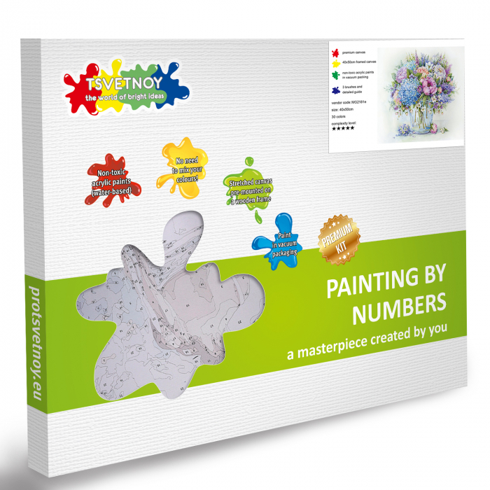 Pictura pe numere, cu sasiu, Buchet de vara cu Hortensie Albastra [6]