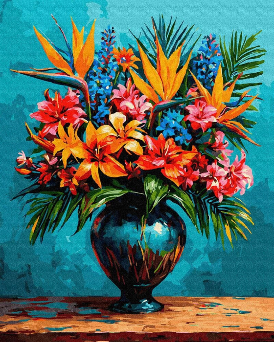 Set pictura pe numere, cu sasiu, Buchet cu floarea paradisului, 40x50 cm [1]