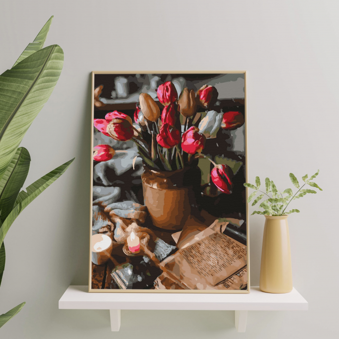 Set pictura pe numere, cu sasiu, Buchet de lalele, 40x50 cm [4]