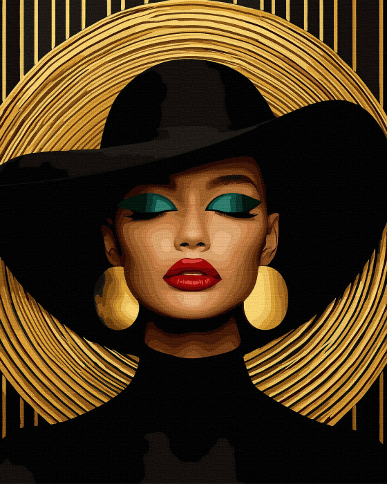 Set pictura pe numere, cu sasiu, Portret elegant - vopsea aurie, 40x50 cm [1]