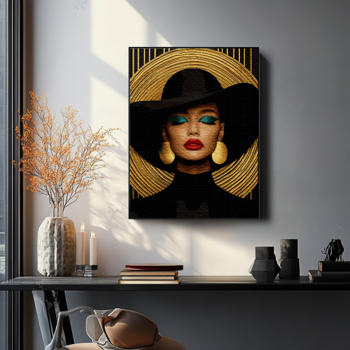 Set pictura pe numere, cu sasiu, Portret elegant - vopsea aurie, 40x50 cm [4]