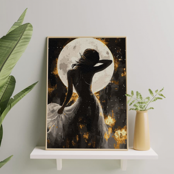 Set pictura pe numere, cu sasiu, Dans sub clar de luna - culori aurii, 40x50 cm [3]