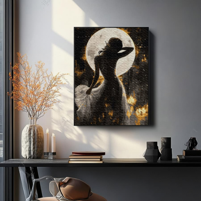 Set pictura pe numere, cu sasiu, Dans sub clar de luna - culori aurii, 40x50 cm [4]
