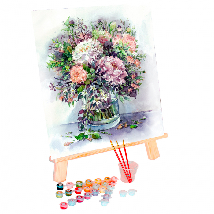 Set pictura pe numere, cu sasiu, Bujori in vaza 2 [5]