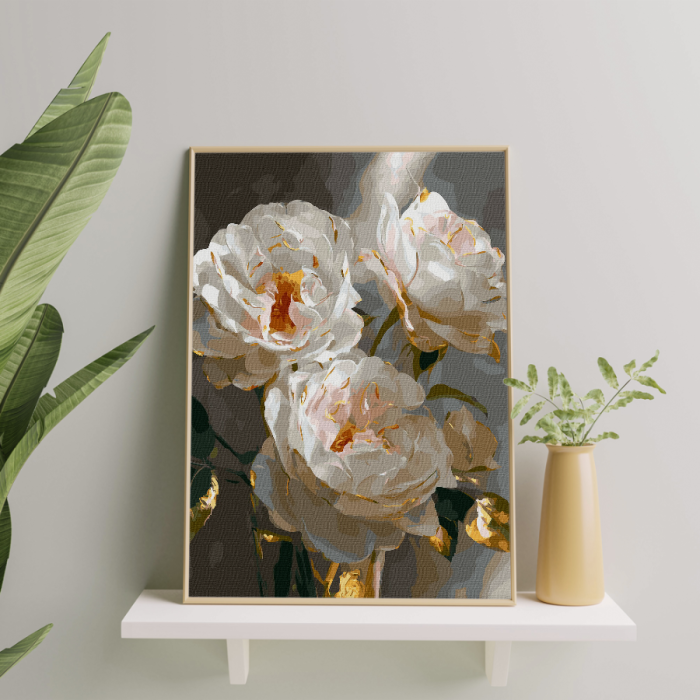 Set pictura pe numere, cu sasiu, Bujori eleganti, 40x50 cm [3]