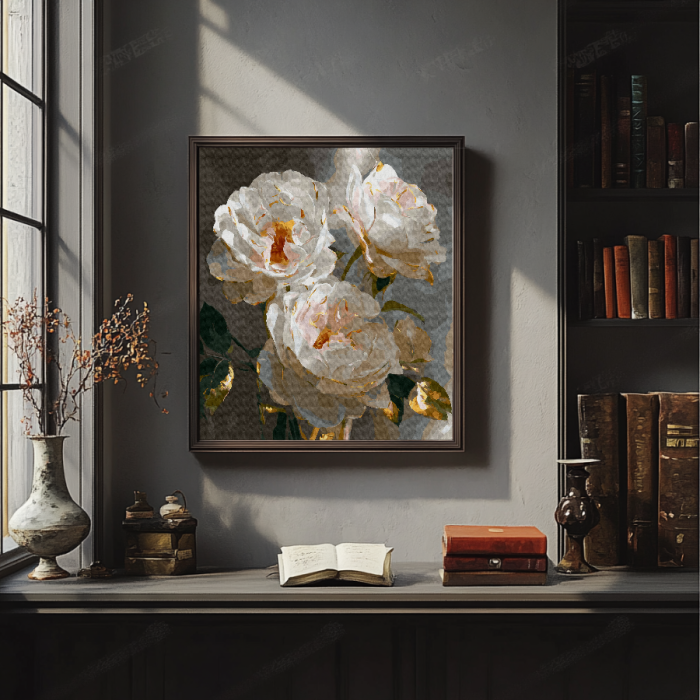 Set pictura pe numere, cu sasiu, Bujori eleganti, 40x50 cm [4]