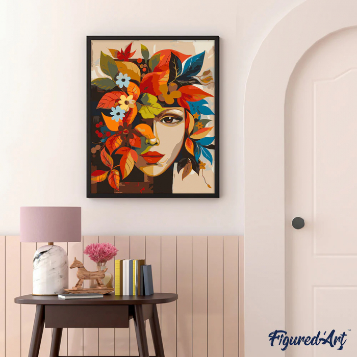 Set pictura pe numere, cu sasiu, Chip inflorit, inspiratie Picasso, 40x50 cm [4]