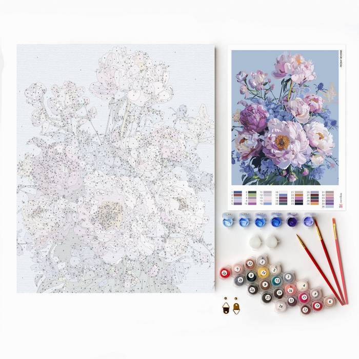 Set pictura pe numere, cu sasiu, Reverie de bujori, 40x50 cm [3]