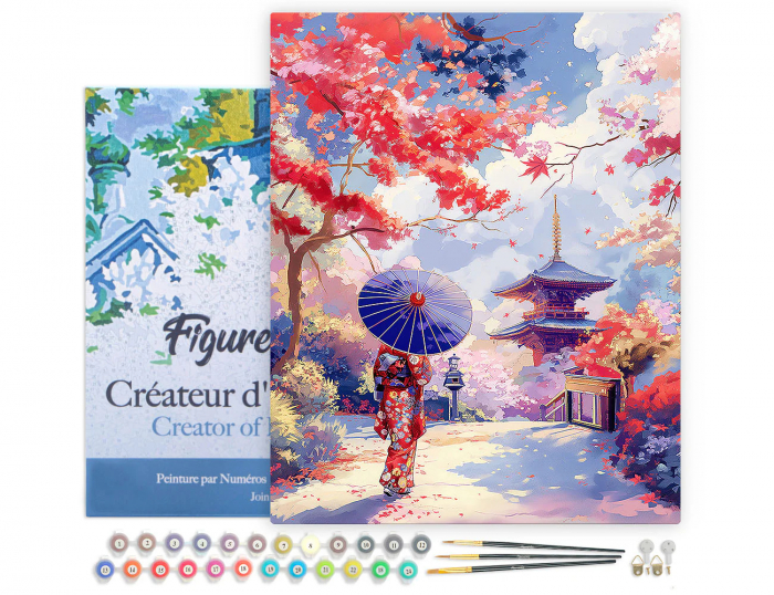 Set pictura pe numere, cu sasiu, Gradina japoneza toamna, 40x50 cm [2]