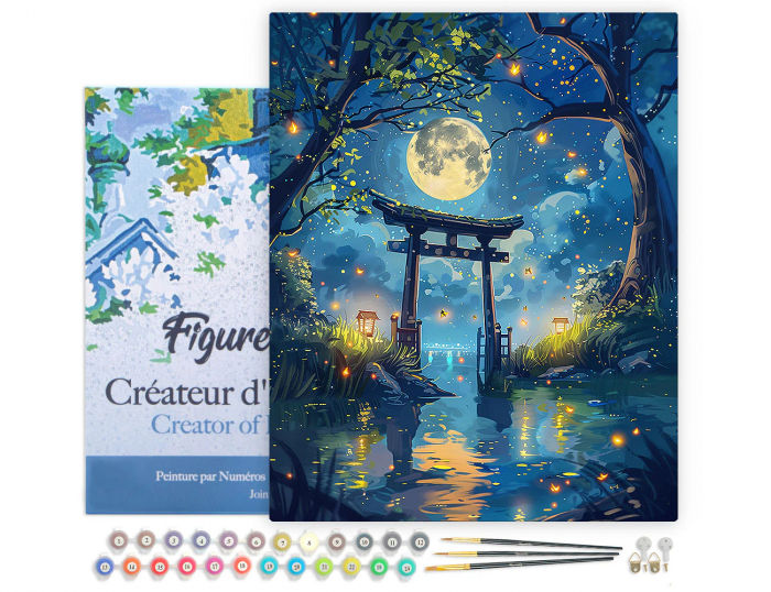 Set pictura pe numere, cu sasiu, Torii sub clar de luna si licurici, 40x50 cm [2]