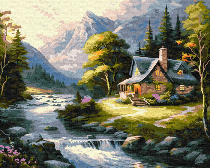 Set pictura pe numere, cu sasiu, Casuta la munte, 40x50 cm [1]