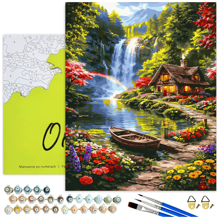 Set pictura pe numere, cu sasiu, Casa langa cascada, 40x50 cm [2]