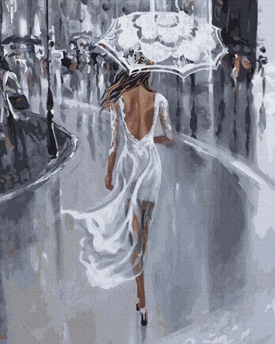 et pictura pe numere, cu sasiu, Rochie alba in ploaie, 40x50 cm [1]