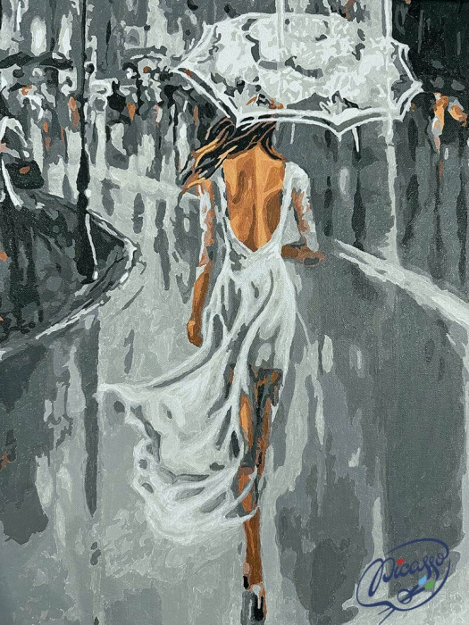 et pictura pe numere, cu sasiu, Rochie alba in ploaie, 40x50 cm [3]