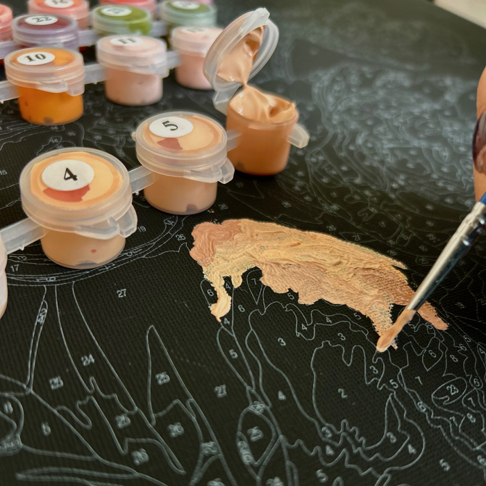 Set pictura pe numere, cu sasiu, Catelus aurit - canvas negru, 40x50 cm [8]