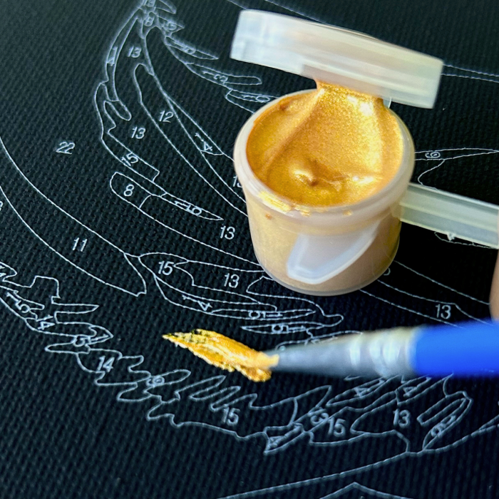 Set pictura pe numere, cu sasiu, Catelus aurit - canvas negru, 40x50 cm [7]