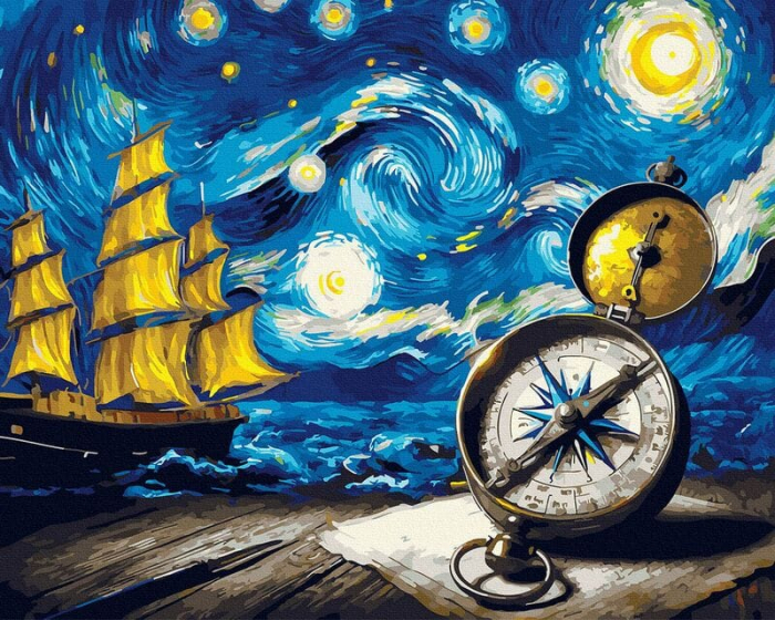 Set pictura pe numere, cu sasiu, Navigand prin valuri cosmice, 40x50 cm [1]