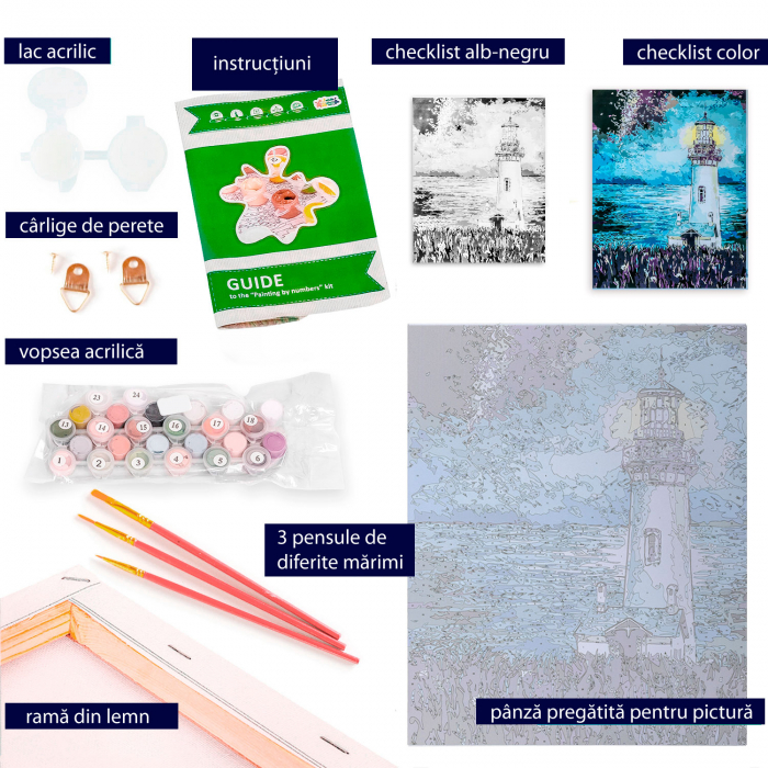 Set pictura pe numere, cu sasiu, Far in Noapte, 40x50 cm [3]