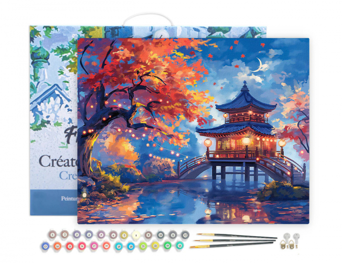 Set pictura pe numere, cu sasiu, Pagoda in noaptea de toamna, 40x50 cm [2]