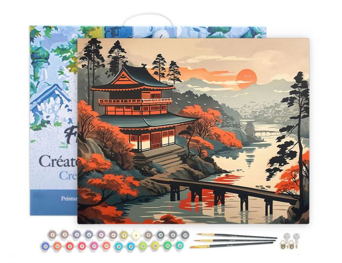 Set pictura pe numere, cu sasiu, Vedere vintage cu pagoda, 40x50 cm [2]