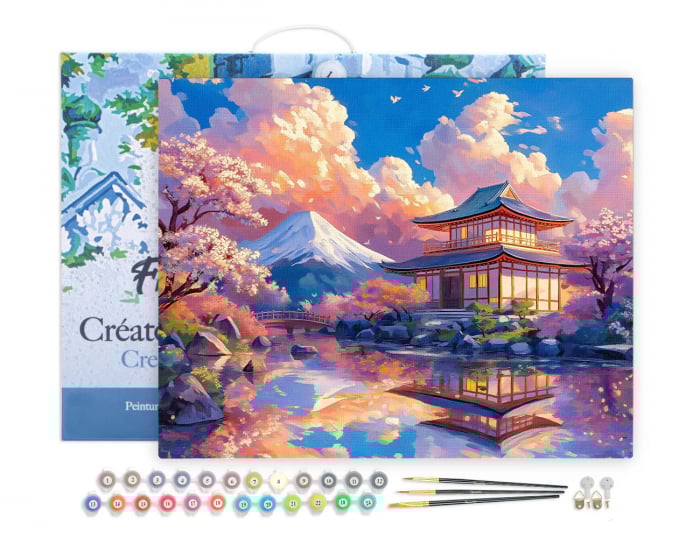 Set pictura pe numere, cu sasiu, Vedere cu templu si muntele Fuji, 40x50 cm [2]