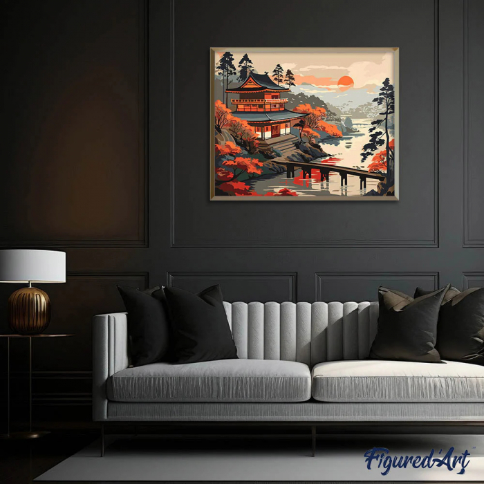 Set pictura pe numere, cu sasiu, Vedere vintage cu pagoda, 40x50 cm [3]