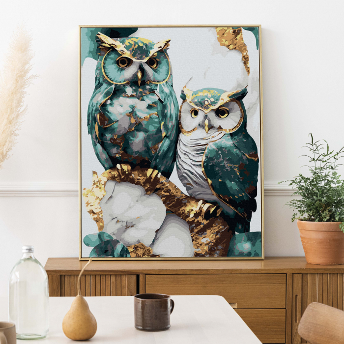 Set pictura pe numere, cu sasiu, Bufnite auritei, 40x50 cm [3]